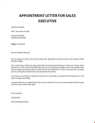 Appointment Letter for Sales Executive