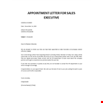 Appointment Letter for Sales Executive example document template 
