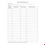 Teacher Parent Contact Log Template example document template