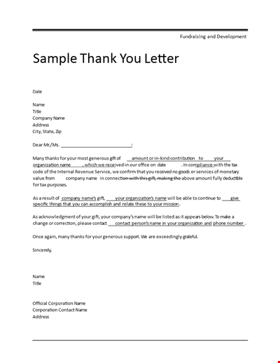 Thank You Letter Sample | Company & Organization