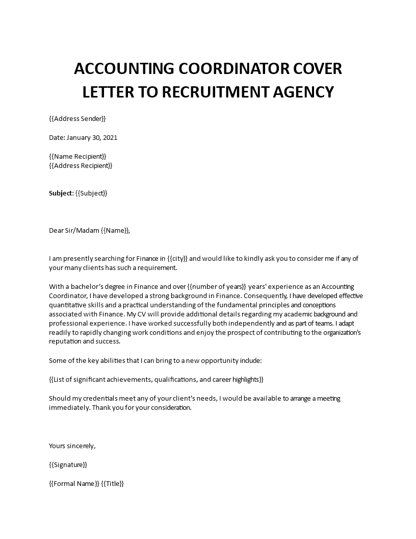 Finance Coordinator Cover Letter