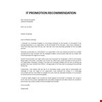 IT Promotion Recommendation Letter example document template
