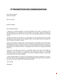 IT Promotion Recommendation Letter