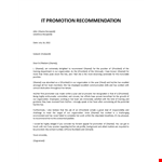 IT Promotion Recommendation Letter example document template 