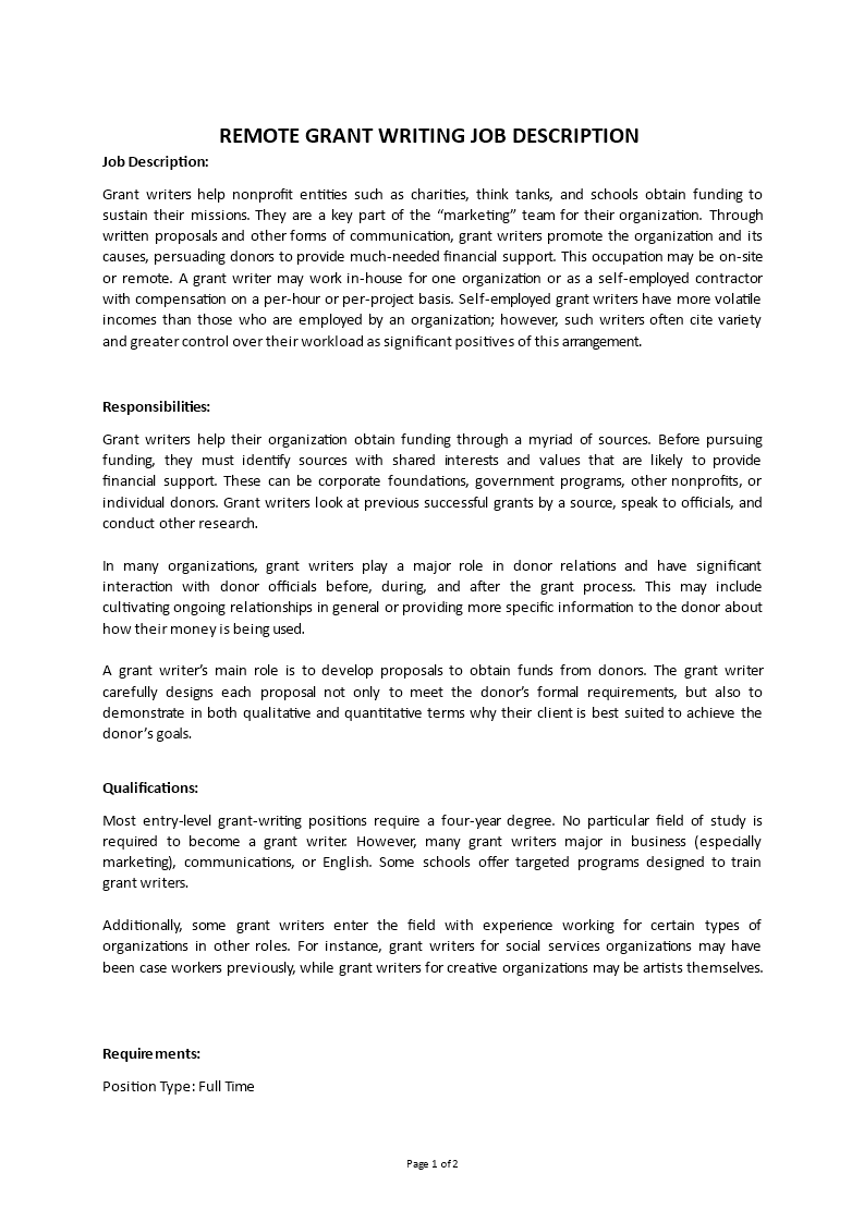 remote grant writing job description