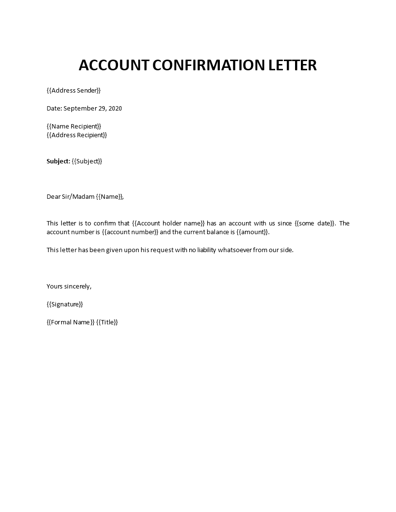 Account Confirmation Letter