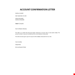 Account Confirmation Letter example document template 