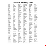 Printable Master Grocery List example document template