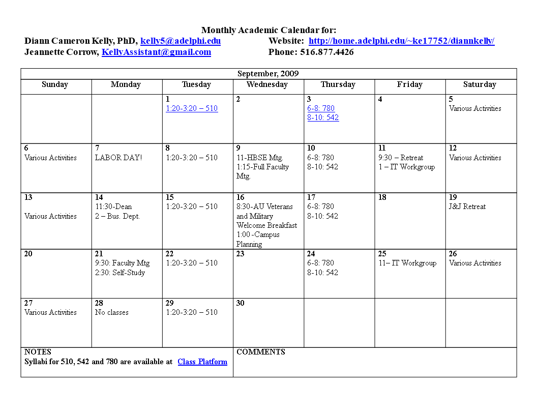 Monthly Calendar Sample Template