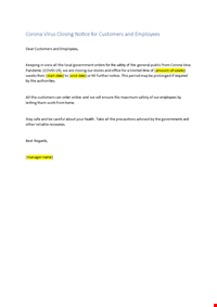 Closing Notice Template to Customers and Employees 