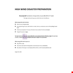 High Wind Disaster Preparation Sheet  example document template 