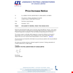 Important Notice: Price Increase for Lineman and Laboratories Testing - Effective Immediately example document template 