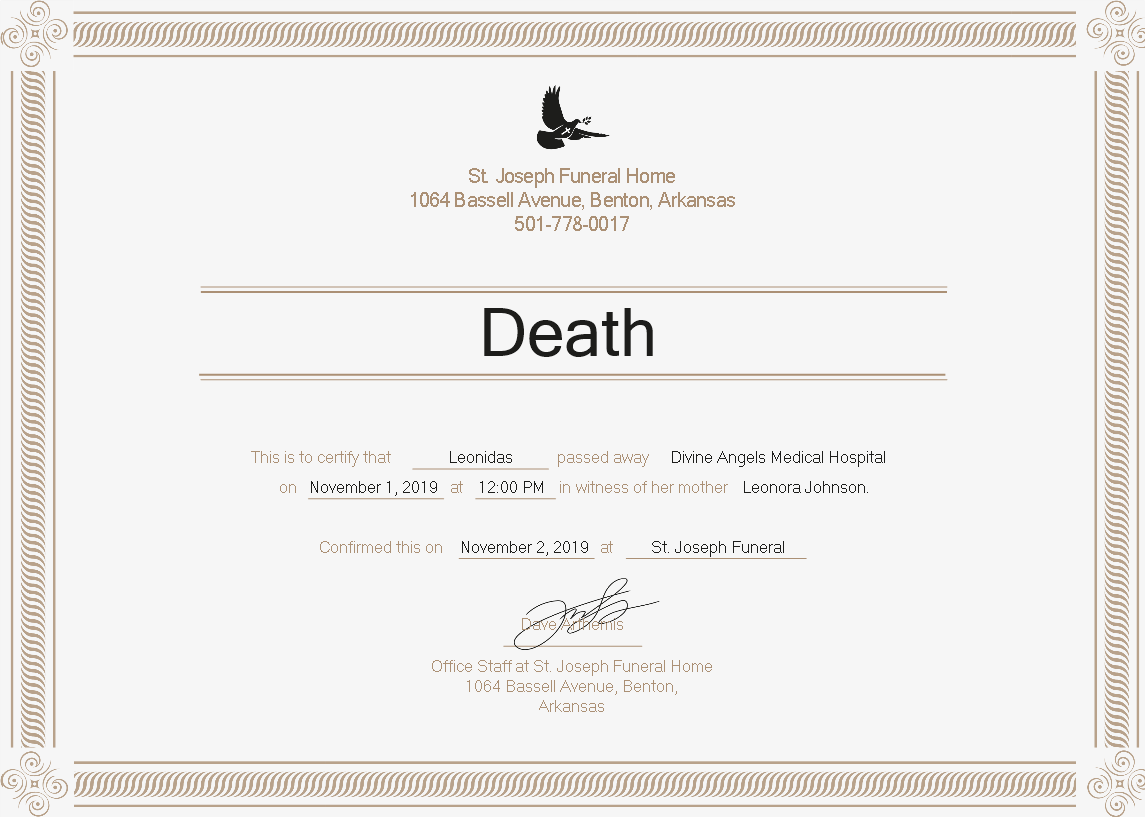 Death Certificate Sample Template