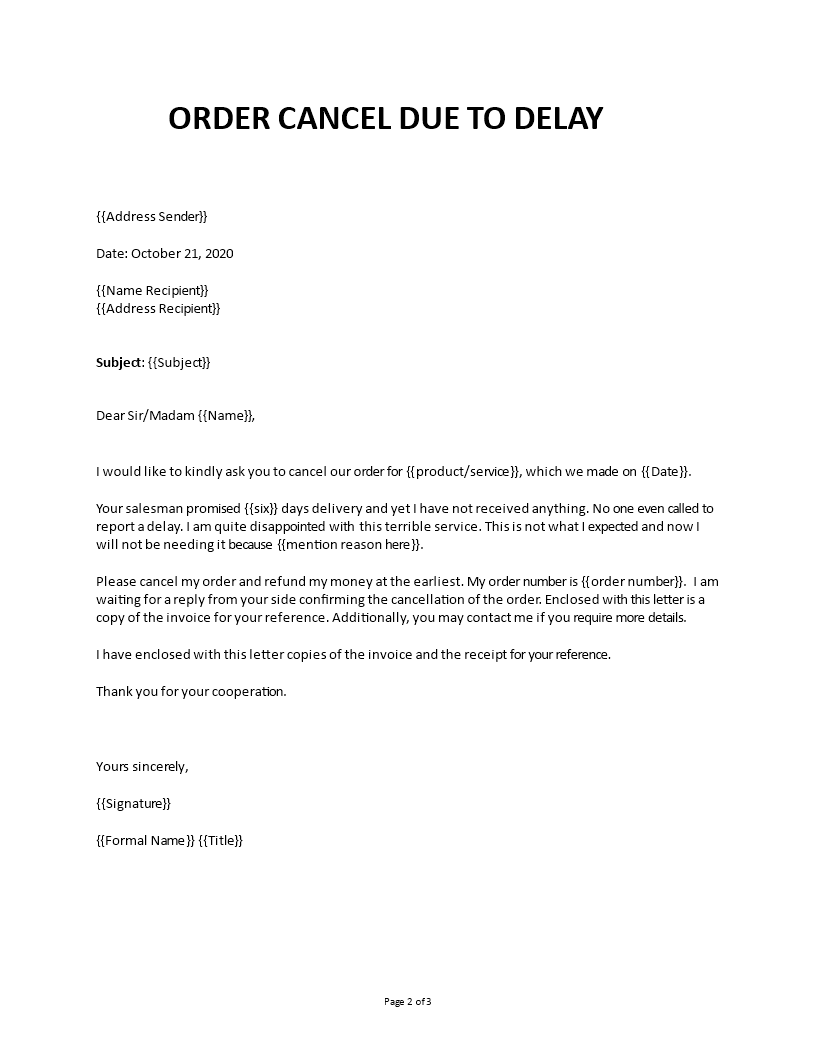 letter for cancellation template