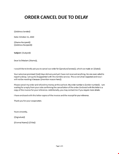 Letter for Cancellation