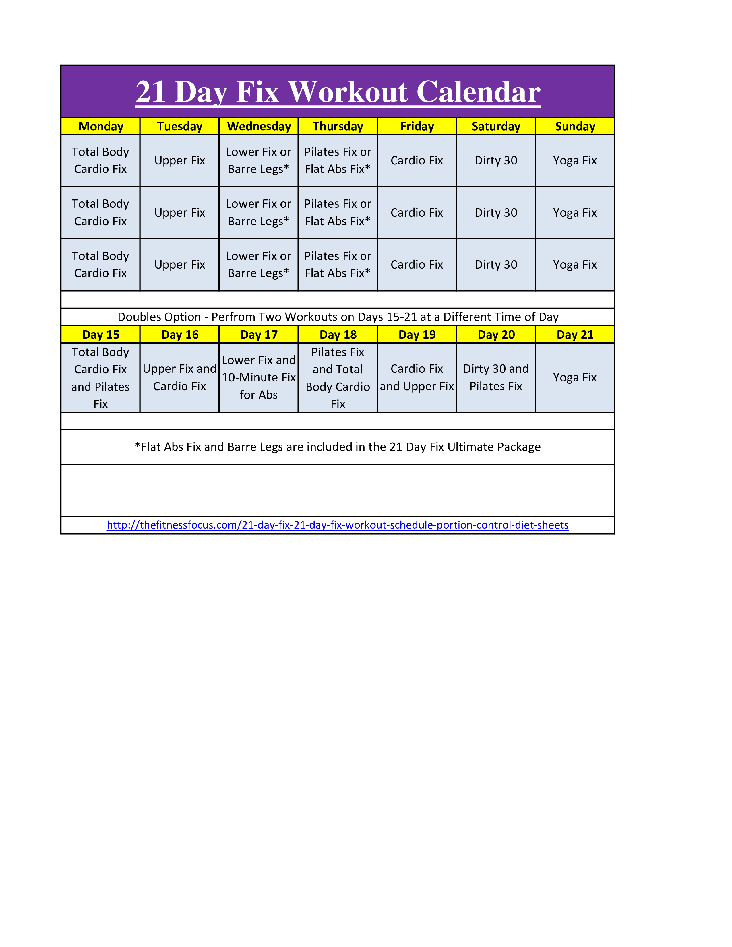 Daily Workout Calendar Template Plan Your Total Pilates and Cardio