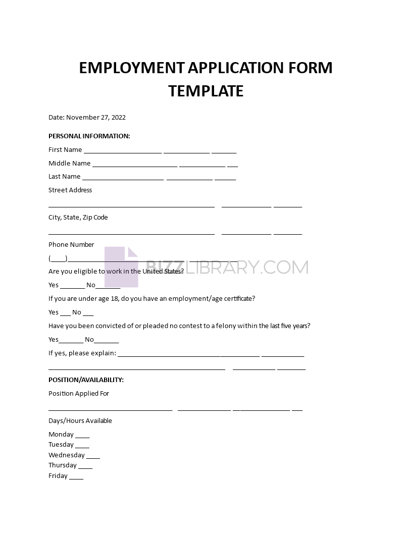 job application form template