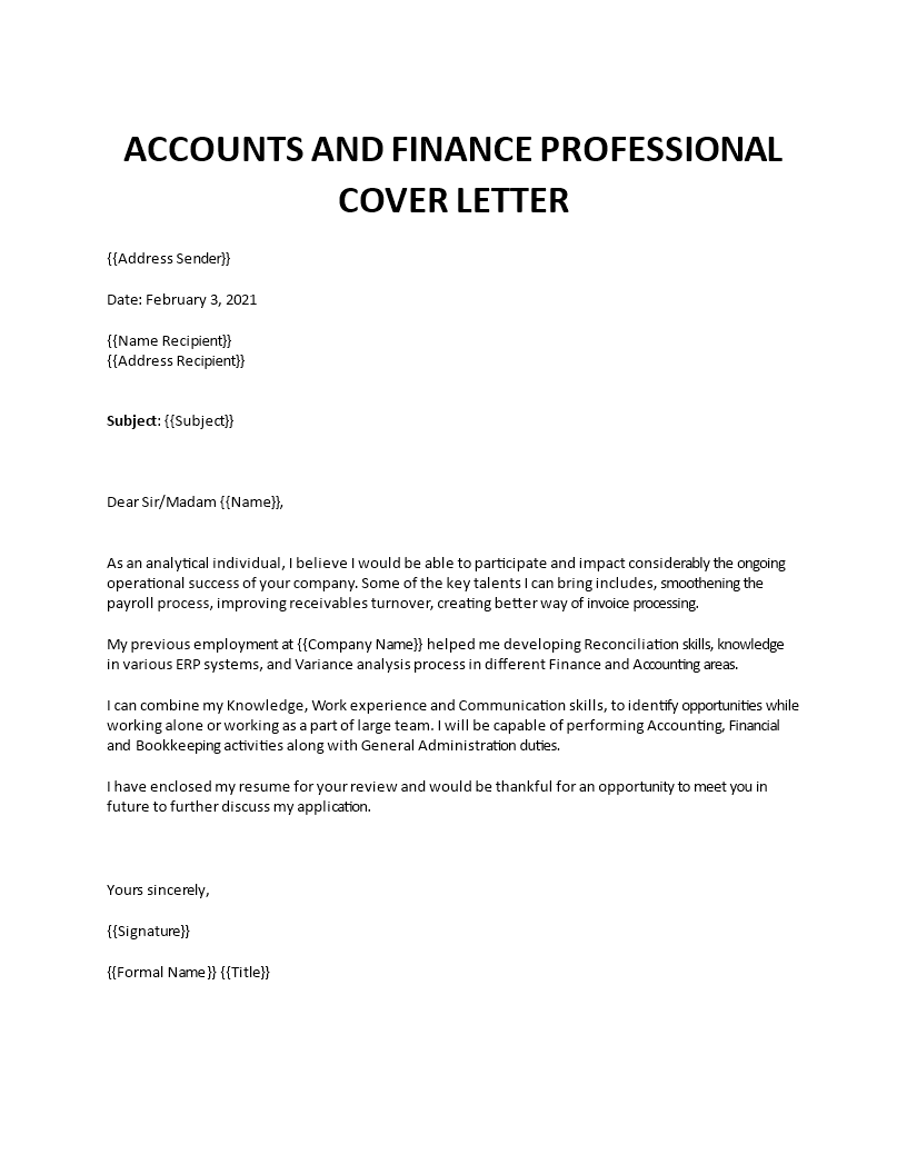 finance cover letter sample template