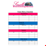 Party Menu Checklist Template example document template 