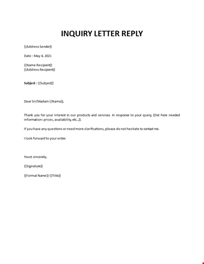 Inquiry Letter Reply