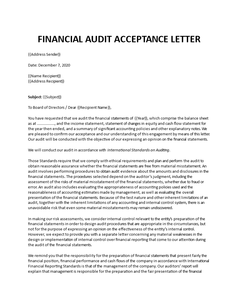 audit acceptance letter
