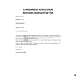 Employment Application Acknowledgement Letter example document template 