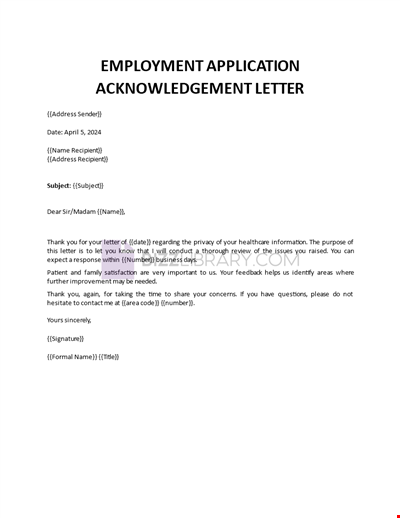 Employment Application Acknowledgement Letter