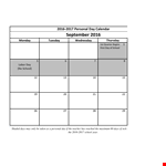 Personal Day Calendar example document template