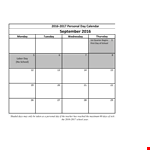 Personal Day Calendar example document template 