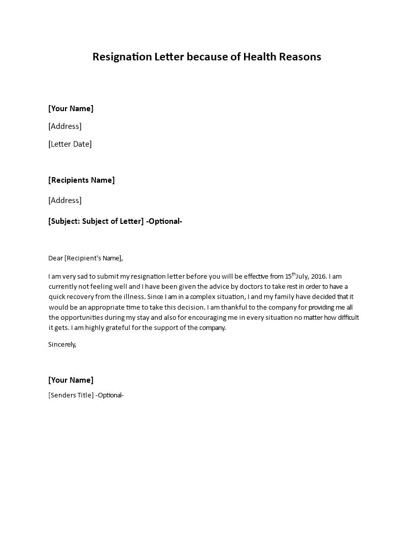Resignation Letter With Health Reason Address Subject and Tips Included
