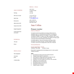 Primary Teacher Resume - Management, Curriculum, Skills, Classroom Expertise example document template