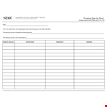 Generic Training Sign In Sheet example document template