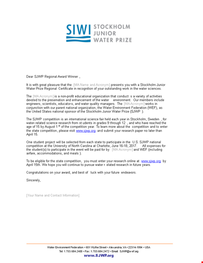 Send a Winning Congratulations Letter for Water Competition