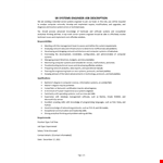 Systems Engineer Job Description example document template