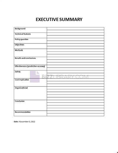 Executive Summary Form