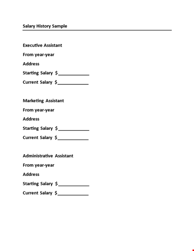 Salary History Template - Track Your Salary, Assistants, Address