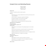 Sample Entry Level Marketing Resume example document template