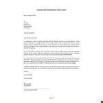 Character Letter for Court example document template