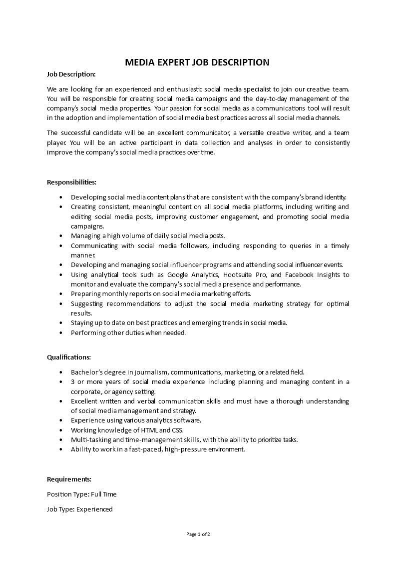 media expert job description Main Image media expert job description