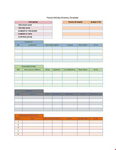 Family Holiday Itinerary Template
