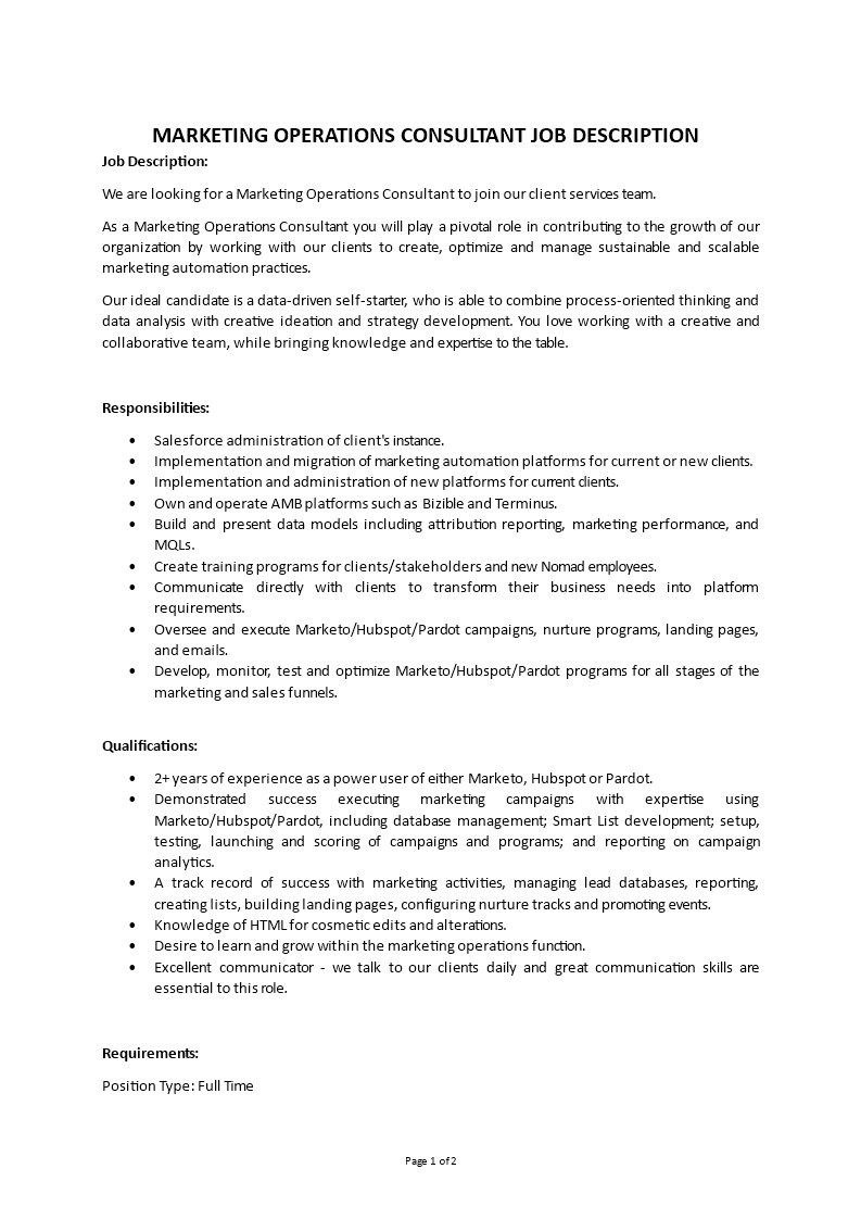 marketing operations consultant job description Main Image marketing operations consultant job description