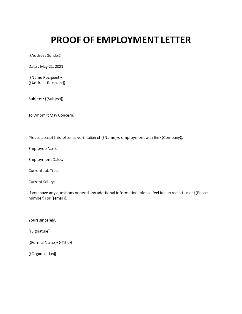 proof of employment letter