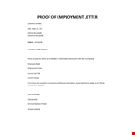 Proof of Employment Letter example document template