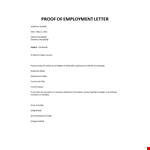 Proof of Employment Letter example document template 