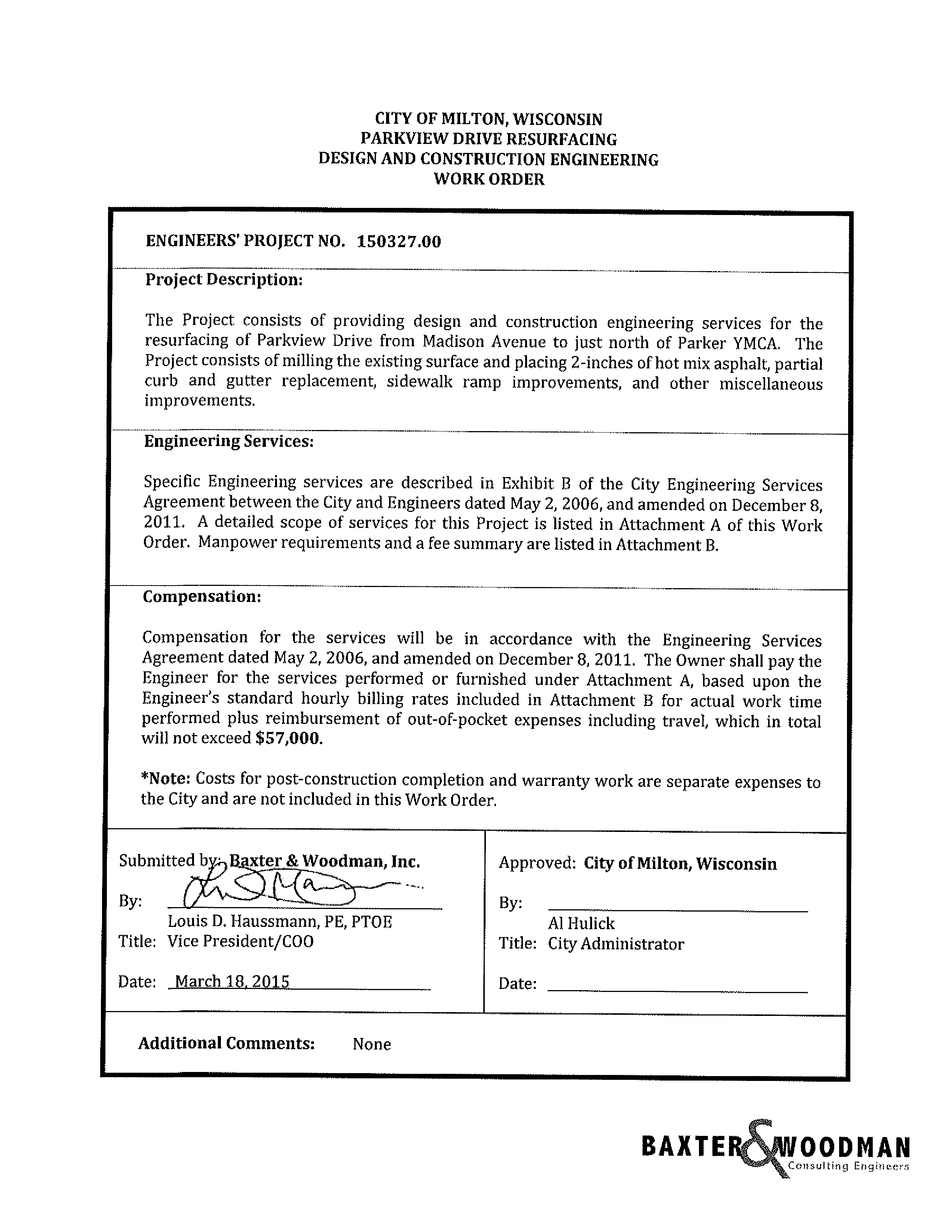 Construction Engineering Work Order