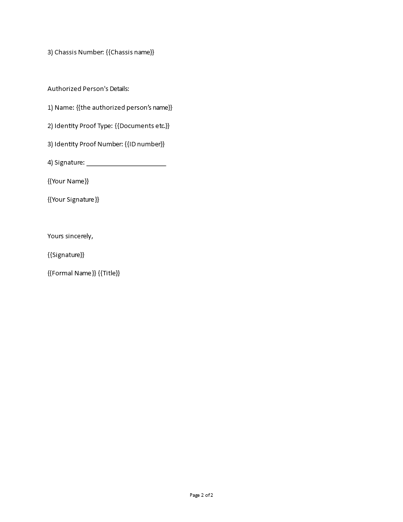 vehicle authorization letter format example
