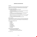 Warehouse Job Description example document template