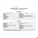 Standard Holiday Visitation Schedule example document template 