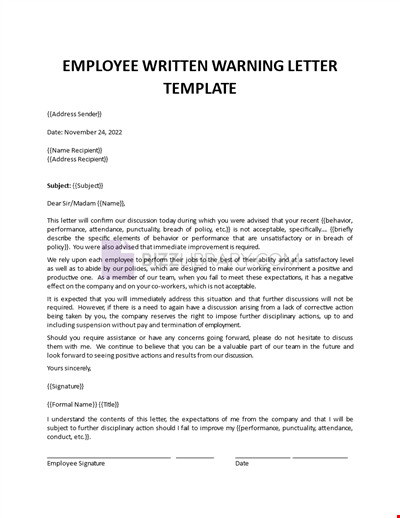 Employee written warning template free