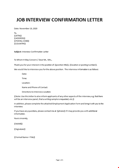 Job Interview Confirmation Letter